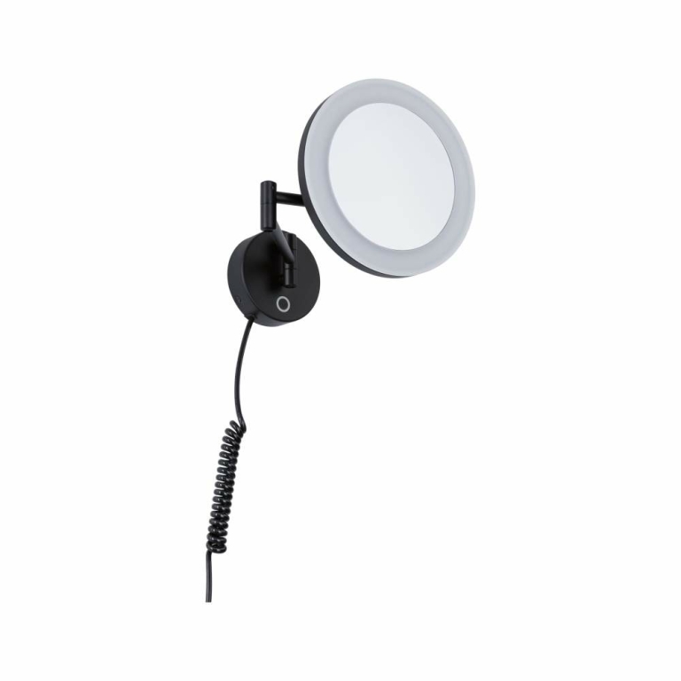 Paulmann LED Kosmetikspiegel Masua mit White-Switch Funktion 1,2m Spiralkabel mit Stecker ausziehbarer Arm IP44 55lm 230V 4W Schwarz matt