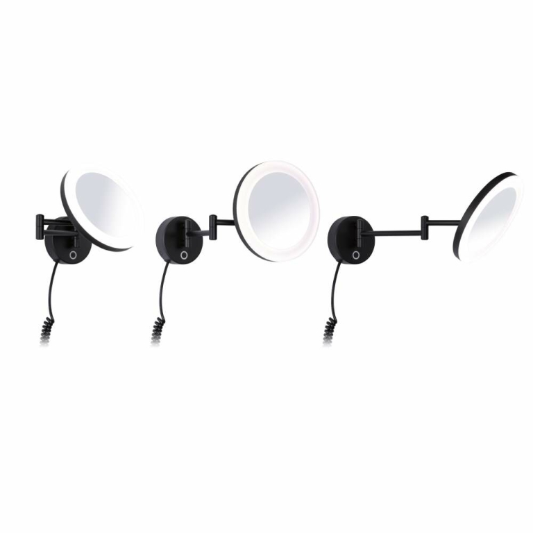 Paulmann LED Kosmetikspiegel Masua mit White-Switch Funktion 1,2m Spiralkabel mit Stecker ausziehbarer Arm IP44 55lm 230V 4W Schwarz matt