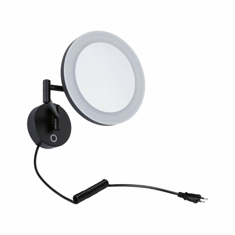 Paulmann LED Kosmetikspiegel Masua mit White-Switch Funktion 1,2m Spiralkabel mit Stecker ausziehbarer Arm IP44 55lm 230V 4W Schwarz matt