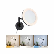 LED Kosmetikspiegel Masua mit White-Switch Funktion 1,2m Spiralkabel mit Stecker ausziehbarer Arm IP44 55lm 230V 4W Schwarz matt