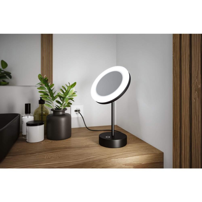 Paulmann LED Kosmetik- & Rasierspiegel Masua mit White-Switch Funktion freistehend Euroflachstecker IP44 55lm 230V 4W  Schwarz matt