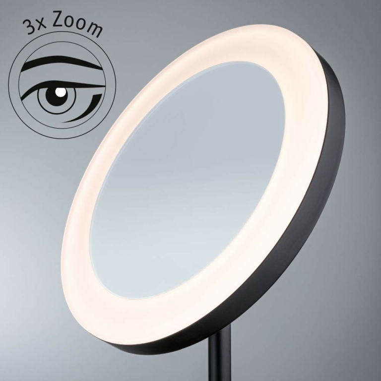 Paulmann LED Kosmetik- & Rasierspiegel Masua mit White-Switch Funktion freistehend Euroflachstecker IP44 55lm 230V 4W  Schwarz matt