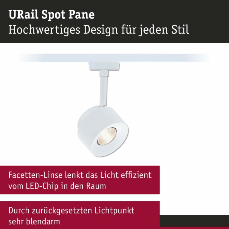 Paulmann URail LED Schienenspot Pane   650lm 7,4W 3000K dimmbar 230V Signalweiß