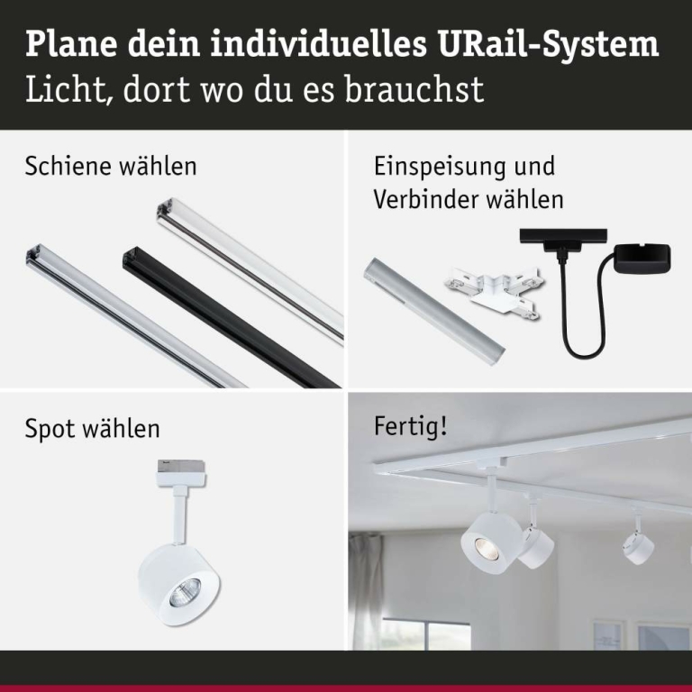 Paulmann URail LED Schienenspot Pane   650lm 7,4W 3000K dimmbar 230V Signalweiß