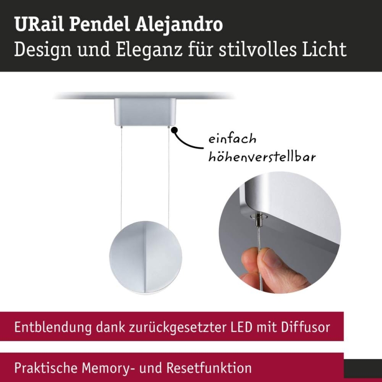 Paulmann URail LED-Pendelleuchte Alejandro 10W 800lm 4000K 3-Step-Dim dimmbar Schwarz matt (LED fest verbaut)