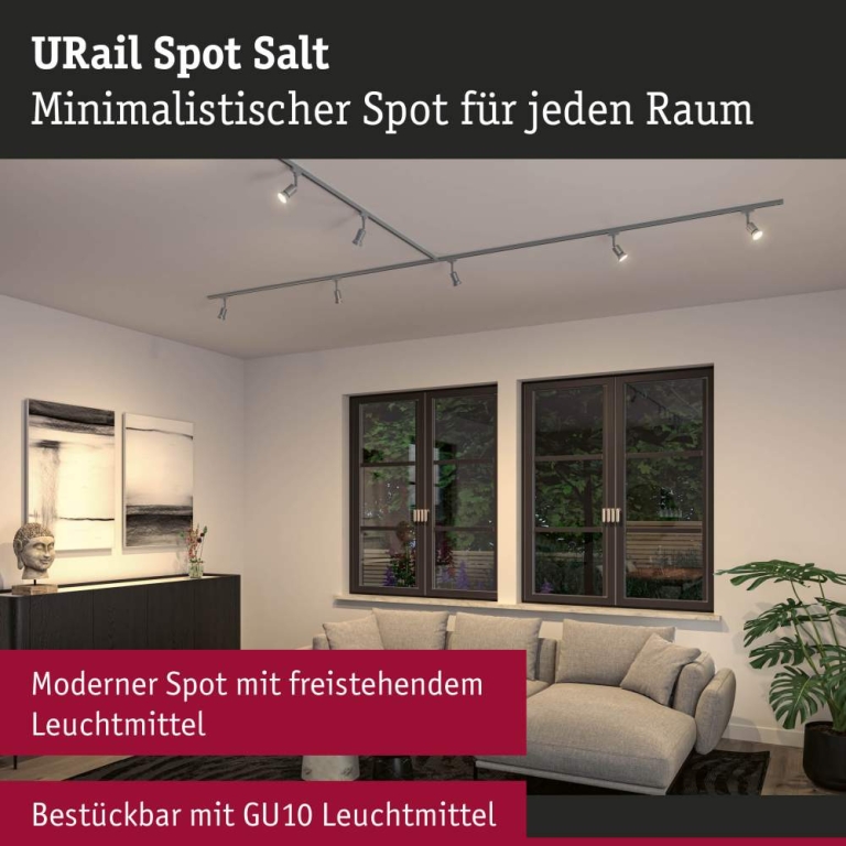 Paulmann URail Schienenspot Salt GU10 max. 10W dimmbar Chrom matt