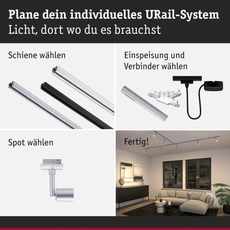 Paulmann URail Schienenspot Salt GU10 max. 10W dimmbar Chrom matt