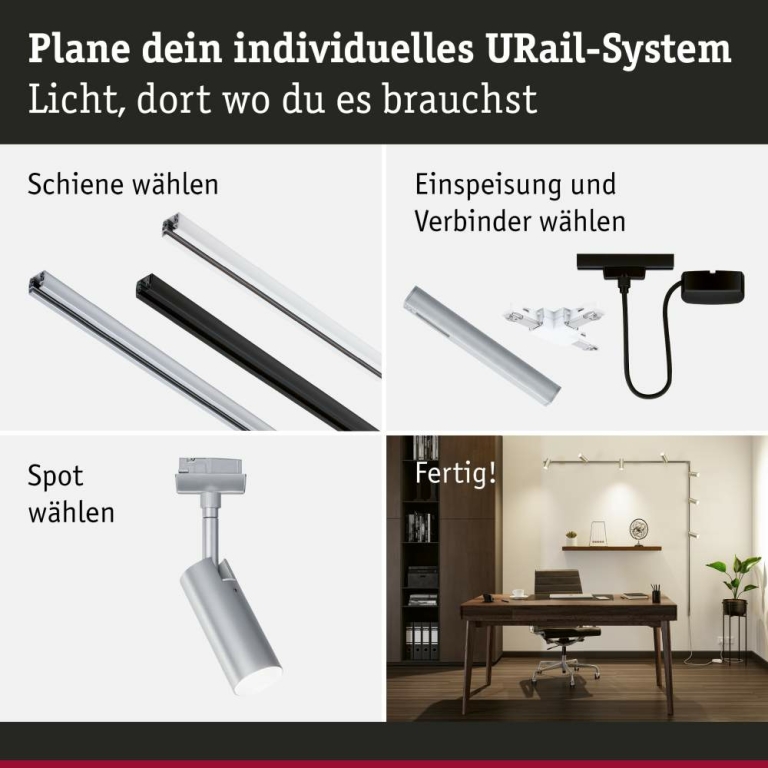 Paulmann URail Einspeisung Kabel mit Schalter 2m max. 1000W Chrom matt