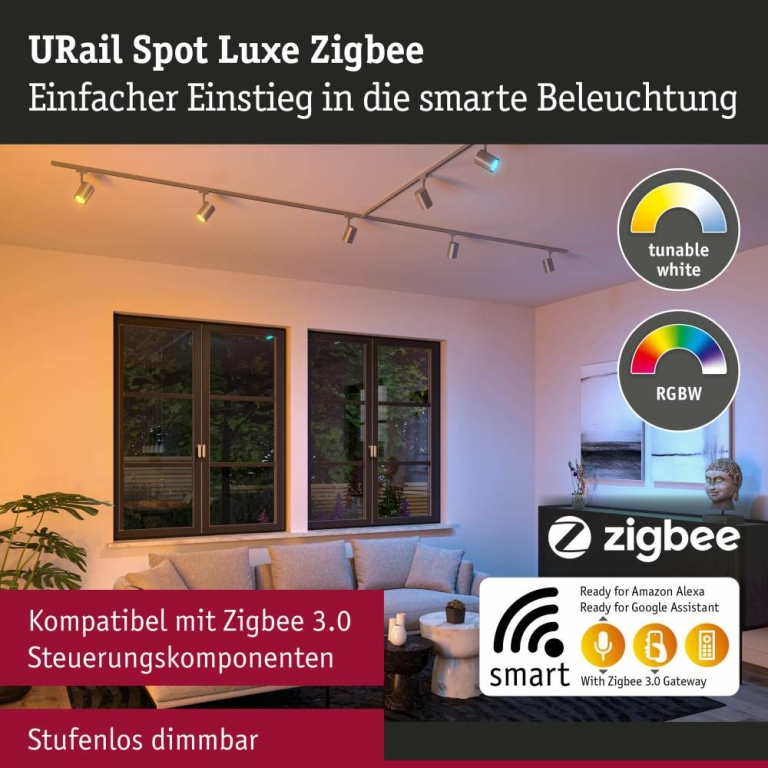Paulmann URail LED Schienenspot Luxe Chrom matt GU10 350lm 4,8W Smart Home Zigbee 3.0 RGBW+ dimmbar 230V