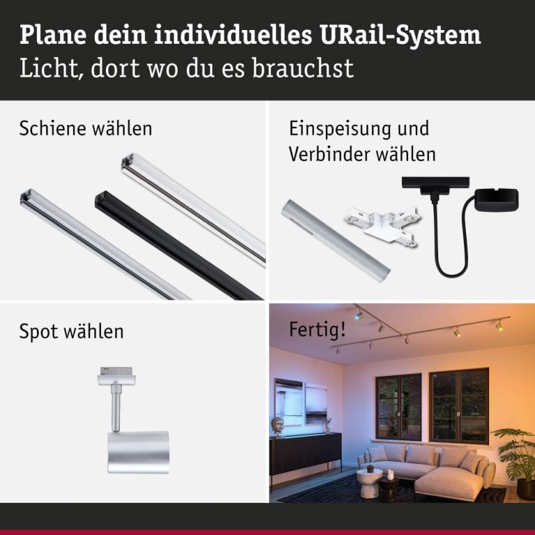 Paulmann URail LED Schienenspot Luxe Chrom matt GU10 350lm 4,8W Smart Home Zigbee 3.0 RGBW+ dimmbar 230V