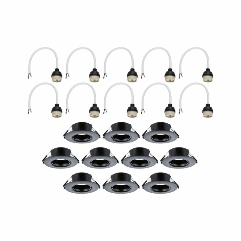 Paulmann Einbauleuchte 10er-Pack starr rund Schwarz 90mm GU10 max. 10x10W 230V dimmbar