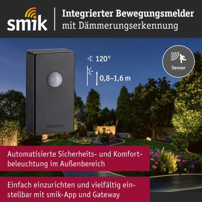 Paulmann Outdoor-Bewegungssensor mit Dämmerungserkennung Smart Home Zigbee 3.0 IP44 Schwarz