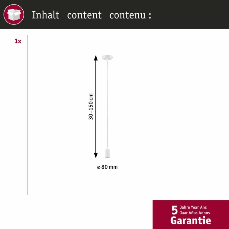Paulmann Pendelleuchte Ravi Weiß matt E27-Sockel IP44 Textilkabel kürzbar Mix&Match
