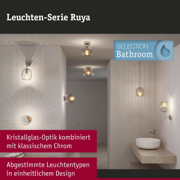 Paulmann LED Deckenleuchte Ruya Glas/Chrom IP44 E14 max. 20W dimmbar 230V