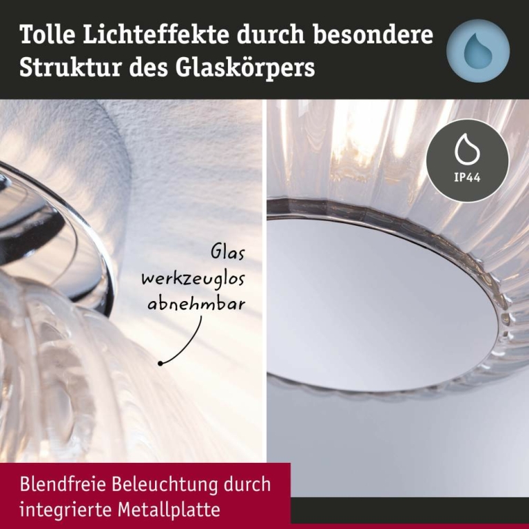 Paulmann LED Deckenleuchte Ruya Glas/Chrom IP44 E14 max. 20W dimmbar 230V