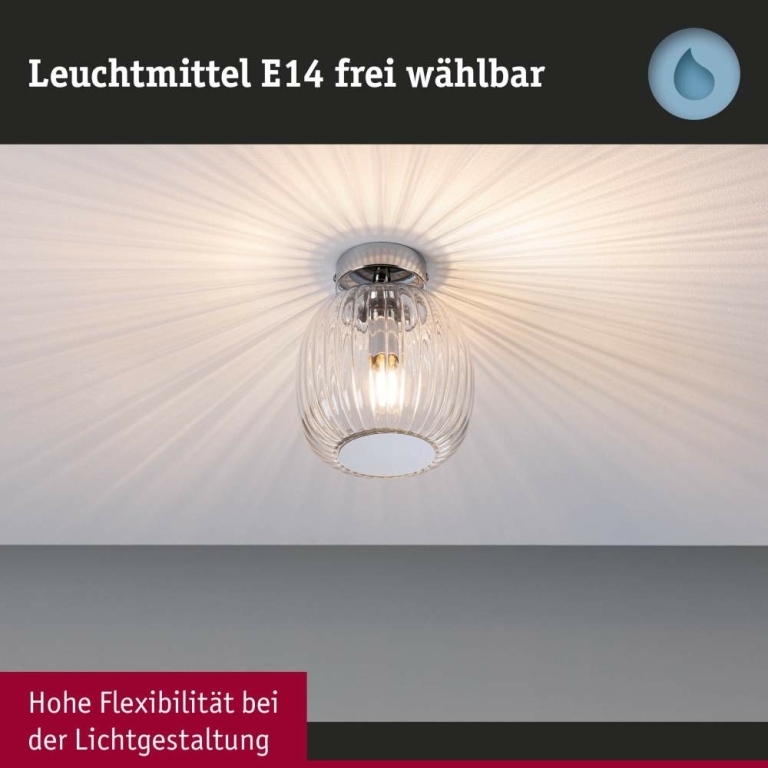 Paulmann LED Deckenleuchte Ruya Glas/Chrom IP44 E14 max. 20W dimmbar 230V