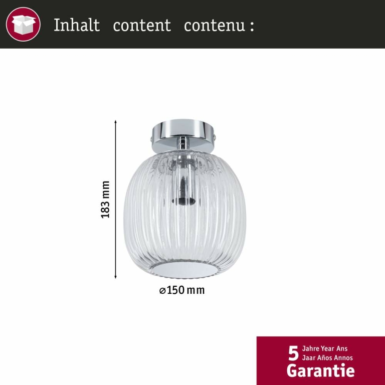 Paulmann LED Deckenleuchte Ruya Glas/Chrom IP44 E14 max. 20W dimmbar 230V
