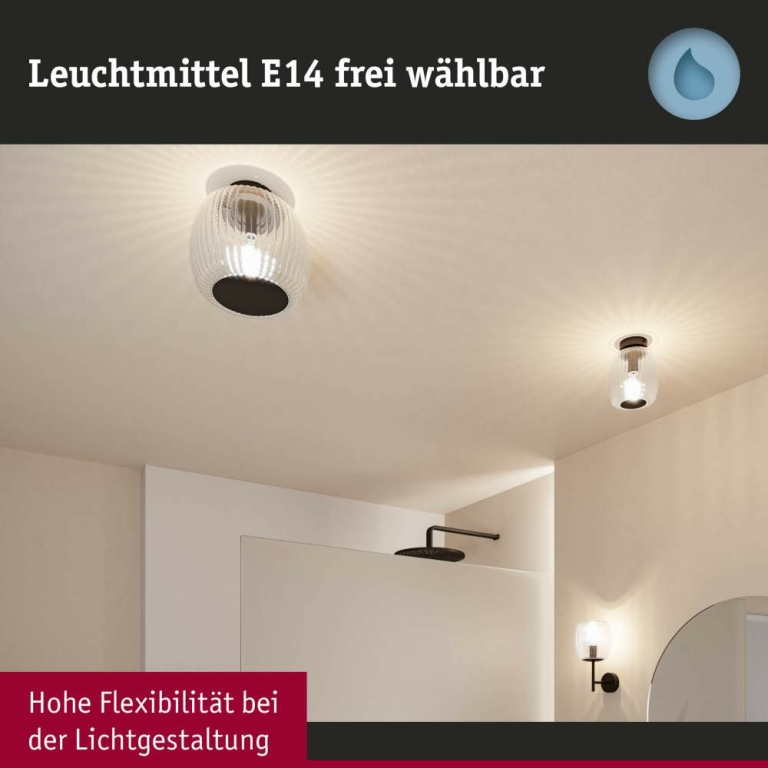 Paulmann LED Deckenleuchte Ruya Glas/Schwarz matt IP44 E14 max. 20W dimmbar 230V
