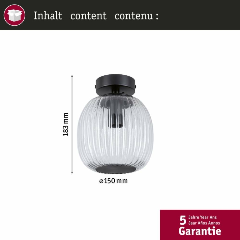 Paulmann LED Deckenleuchte Ruya Glas/Schwarz matt IP44 E14 max. 20W dimmbar 230V