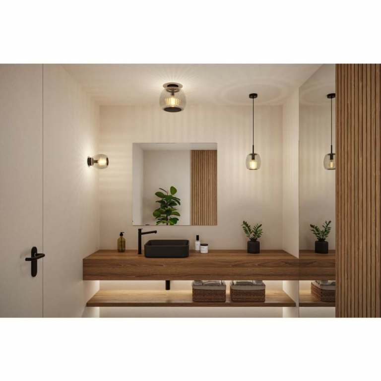 Paulmann LED Deckenleuchte Ruya Glas/Schwarz matt IP44 E27 max. 60W dimmbar 230V
