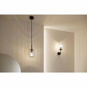 LED Pendelleuchte Ruya Glas/Schwarz matt IP44 E14 max. 20W Pendellänge kürzbar