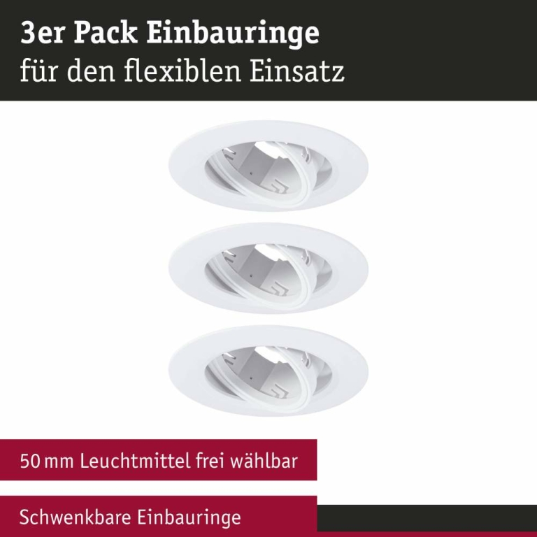 Paulmann Einbauleuchte 3er-Pack schwenkbar  rund 90mm 30° GU10 max. 3x10W  230V dimmbar  Weiß