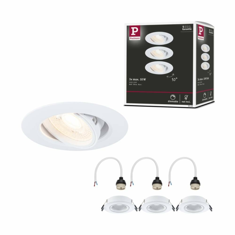 Paulmann Einbauleuchte 3er-Pack schwenkbar  rund 90mm 30° GU10 max. 3x10W  230V dimmbar  Weiß