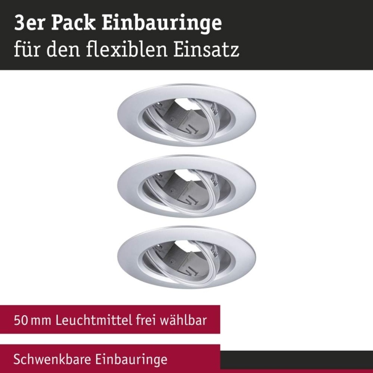 Paulmann Einbauleuchte 3er-Pack schwenkbar  rund 90mm 30° GU10 max. 3x10W  230V dimmbar  Chrom matt