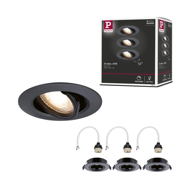 Paulmann Einbauleuchte 3er-Pack schwenkbar  rund 90mm 30° GU10 max. 3x10W  230V dimmbar  Schwarz