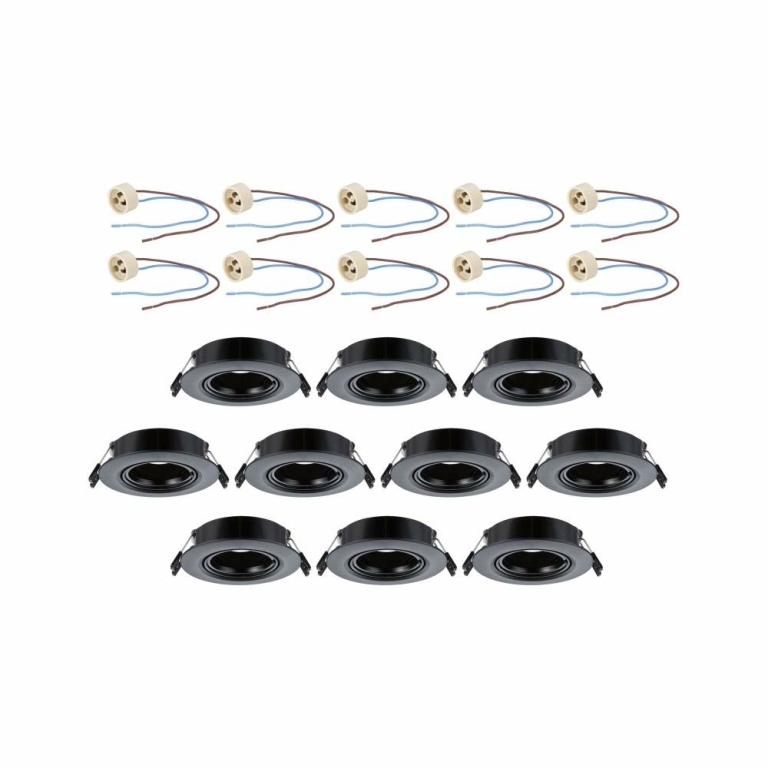 Paulmann Einbauleuchte 10er-Pack schwenkbar  rund 90mm 30° GU10 max. 10x10W  230V dimmbar  Schwarz