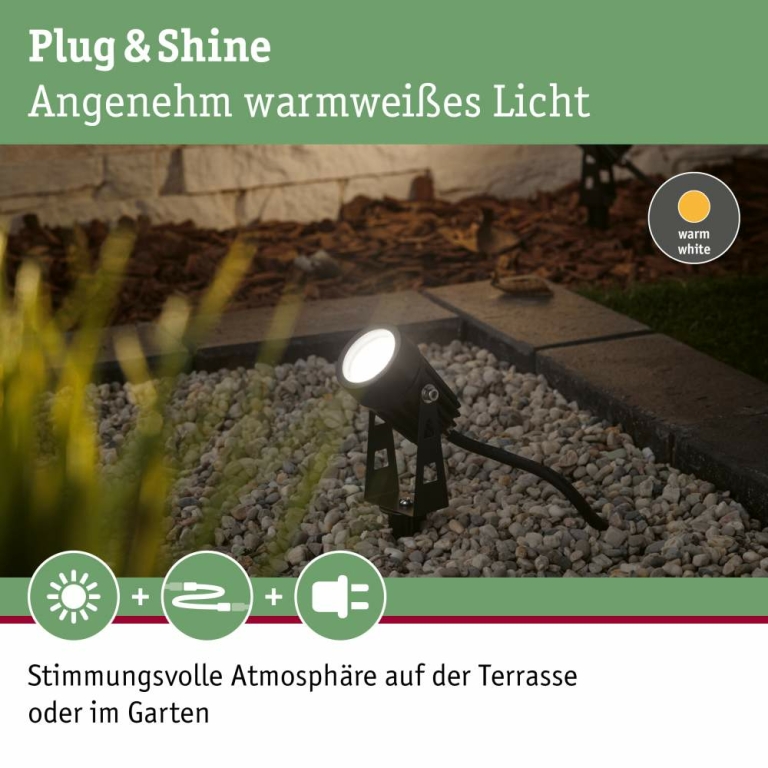 Paulmann Plug & Shine LED Gartenstrahler Warmweiß Einzelspot  IP65 3000K 3,5W   Schwarz