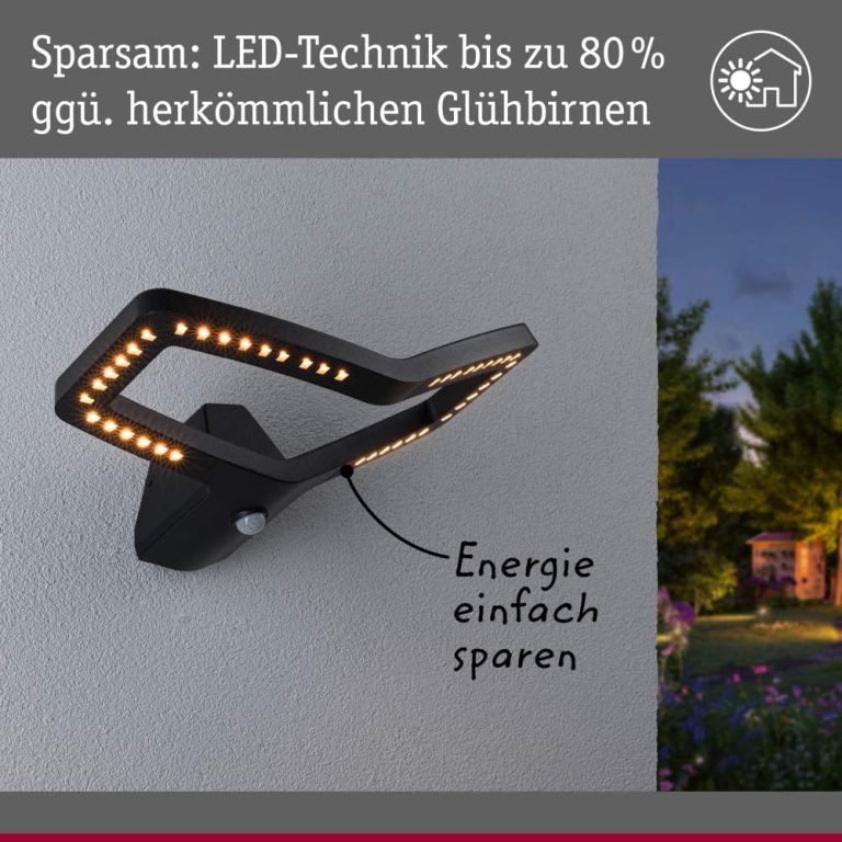 Paulmann LED Außenwandleuchte Alara mit Bewegungsmelder eckig Anthrazit Goldlicht IP44 Smart Home ZigBee 230V