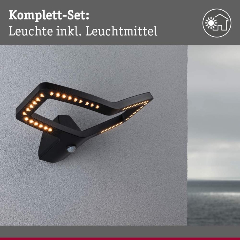 Paulmann LED Außenwandleuchte Alara mit Bewegungsmelder eckig Anthrazit Goldlicht IP44 Smart Home ZigBee 230V