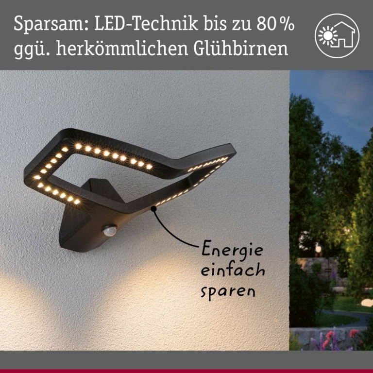Paulmann LED Außenwandleuchte Alara mit Bewegungsmelder eckig Anthrazit Warmweiß 3000K IP44 230V