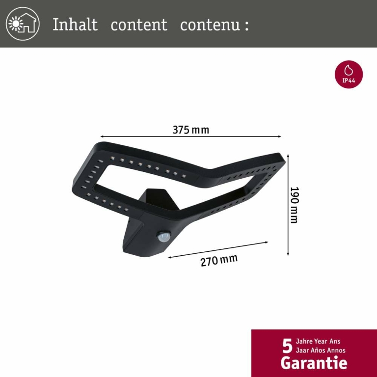 Paulmann LED Außenwandleuchte Alara mit Bewegungsmelder eckig Anthrazit Warmweiß 3000K IP44 230V