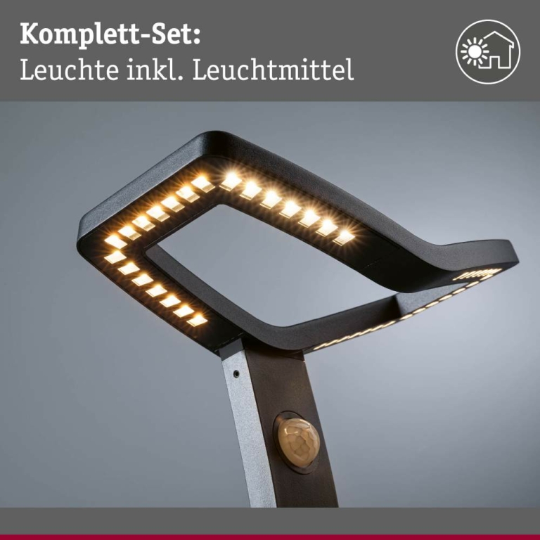 Paulmann LED Pollerleuchte Alara Bewegungsmelder  IP44 eckig 665mm 3000K 10W 450lm 230V  Anthrazit  Metall