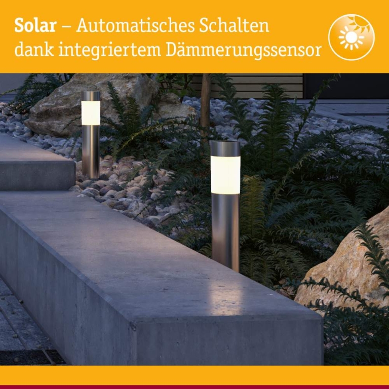 Paulmann Solar LED Pollerleuchte Layra IP44 3000K 1lm Eisen gebürstet