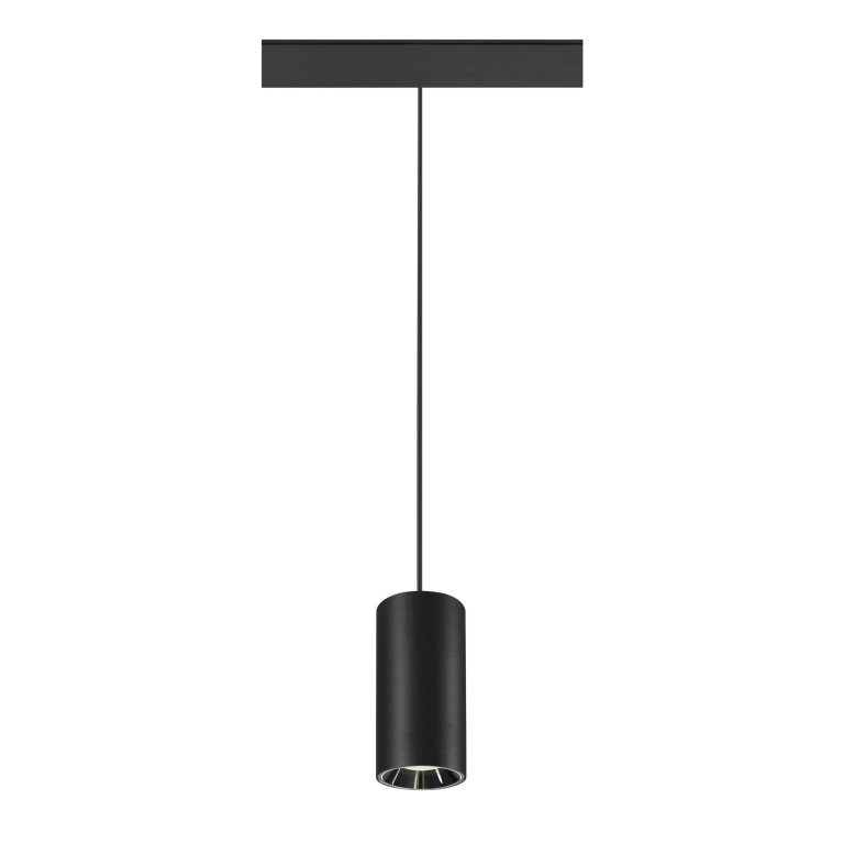 SLV NUMINOS® S, 48V Pendelleuchte, Pendellänge 150cm, 4000K, 20°, DALI 2, matt schwarz / glänzend chrom