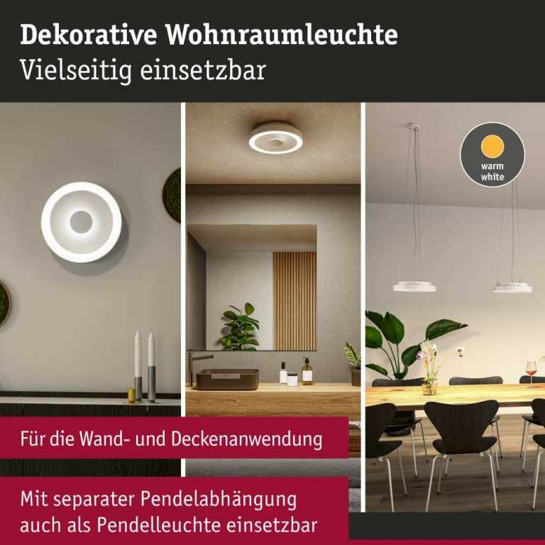 Paulmann LED Deckenleuchte Volea Weiß/Silber 470lm / 1650lm 3,5 / 1x13W IP44 3000K dimmbar
