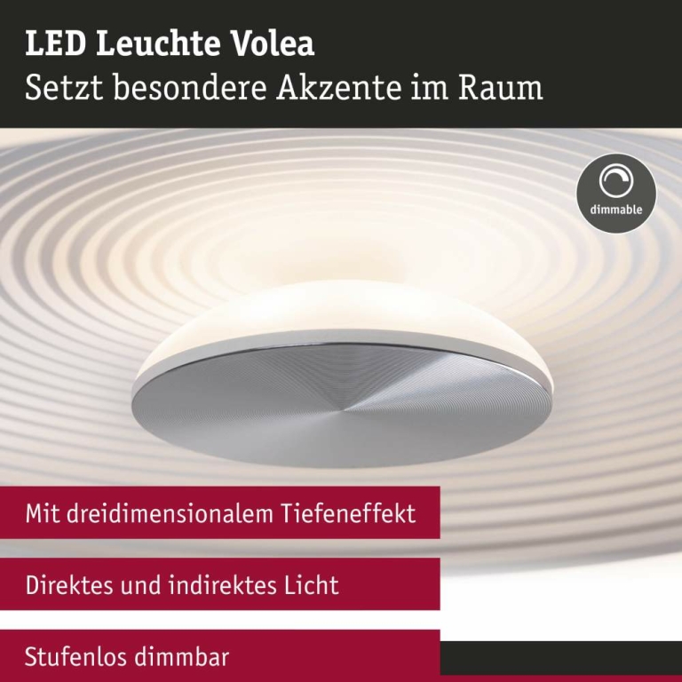 Paulmann LED Deckenleuchte Volea Weiß/Silber 470lm / 1650lm 3,5 / 1x13W IP44 3000K dimmbar