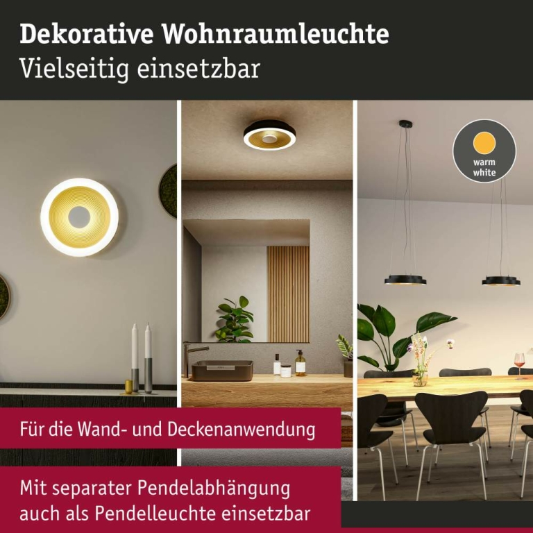 Paulmann LED Deckenleuchte Volea Schwarz/Gold 470lm / 1650lm 3,5 / 1x13W IP44 3000K dimmbar