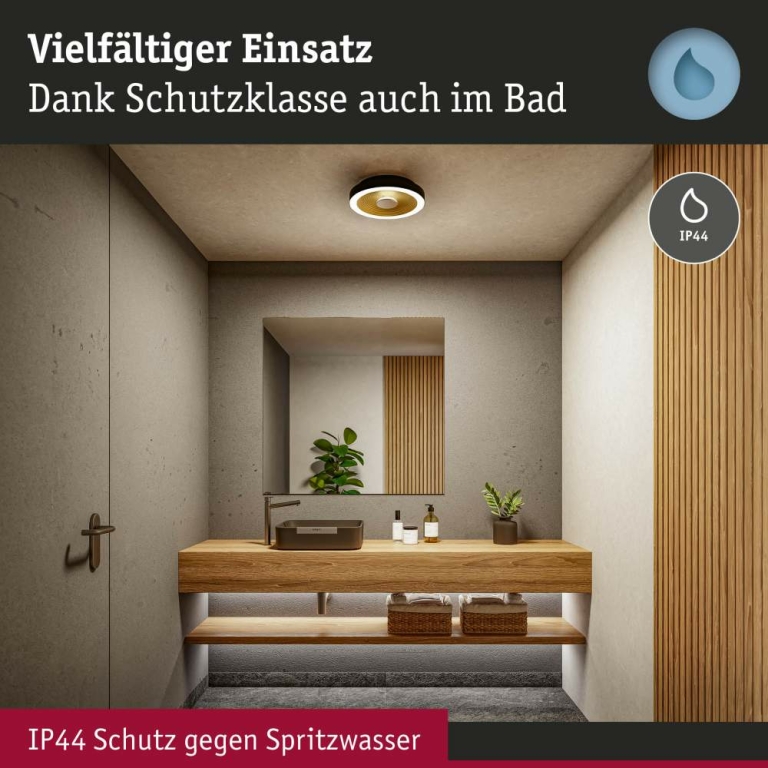 Paulmann LED Deckenleuchte Volea Schwarz/Gold 470lm / 1650lm 3,5 / 1x13W IP44 3000K dimmbar