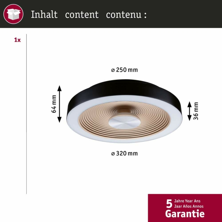 Paulmann LED Deckenleuchte Volea Schwarz/Gold 470lm / 1650lm 3,5 / 1x13W IP44 3000K dimmbar