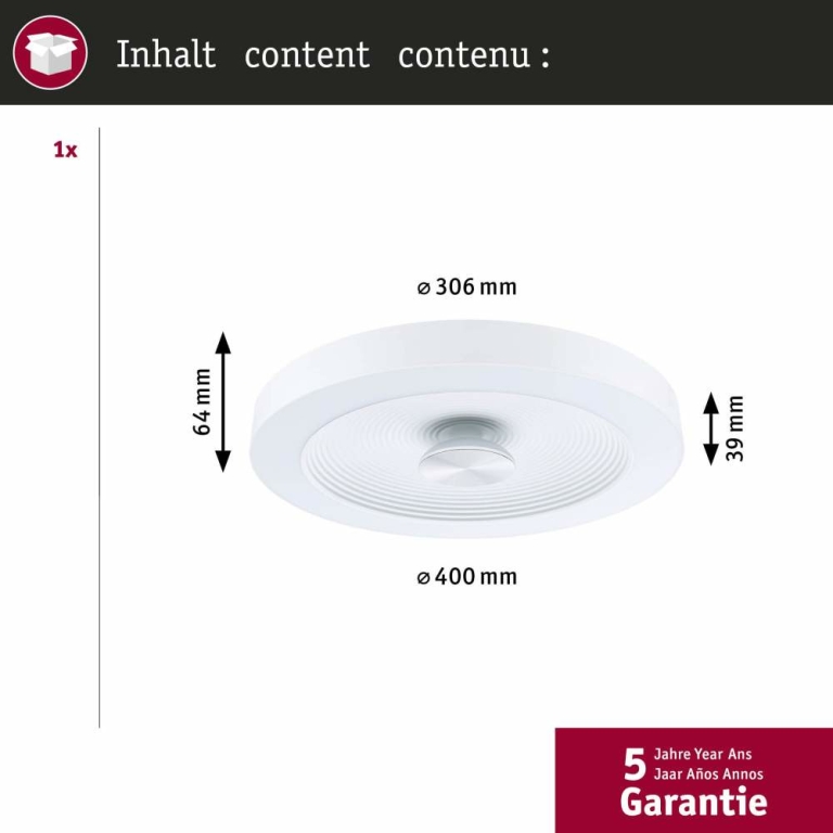 Paulmann LED Deckenleuchte Volea Weiß/Silber 500lm / 2400lm 4 / 1x18,5W IP44 3000K dimmbar