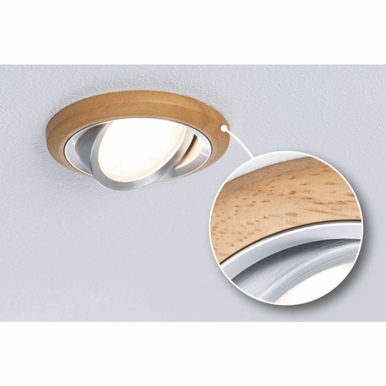 Paulmann LED Einbauleuchte Lanati aus Echtholz Eiche/Alu gedreht Einzelspot LED-Coin 6W 470lm 2700K rund schwenkbar FSC®-zertifiziert 230V