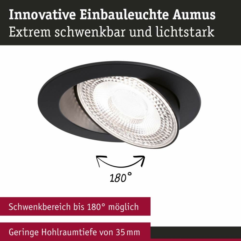 Paulmann LED Einbauleuchte White Select Aumus Schwarz Einzelspot 5W 700lm 3-Step-Dim 2700 - 6500K rund schwenkbar White-Select 230V