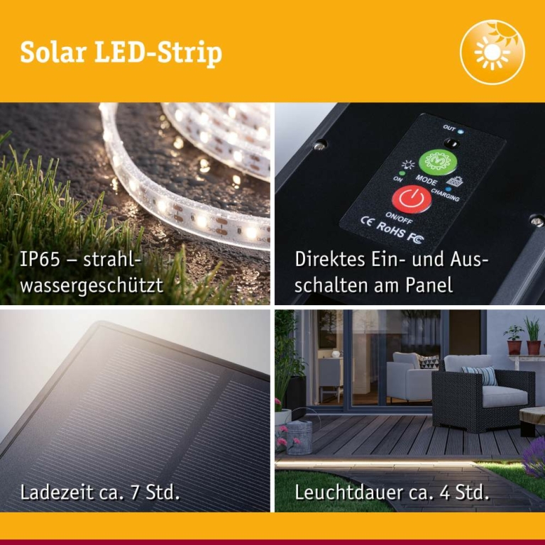 Paulmann LED Stripe Solar inkl. Fernbedienung 10m IP44 3,2W 28lm/m 60 LEDs/m 3000K