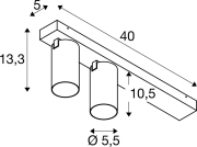 KAMI, Deckenaufbauleuchte, double, long, 2x max. 10 W, GU10, weiß/schwarz