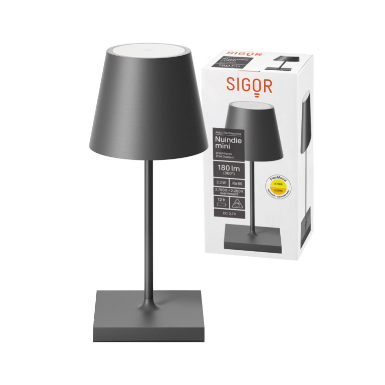 SIGOR Akku-Tischleuchte Nuindie mini USB-C graphitgrau