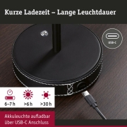 Mobile Akku-Tischleuchte Pellini Schwarz matt in Lederoptik mit USB-C White Switch Dimmbar via Touch-Schalter Höhe 33cm